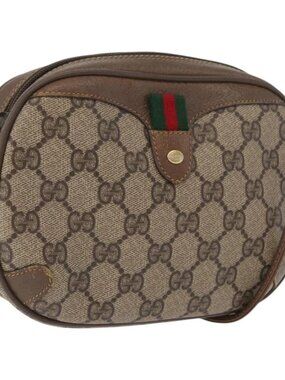 GUCCI GG Supreme Web Sherry Line Bag PVC Beige Gold 89 02 066 Auth 172511